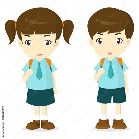 boy and girl in school uniform cartoon vector illustation Stock Vector ...