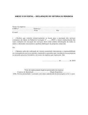 Fillable Online ANEXO VI DO EDITAL DECLARAO DE VISTORIA OU RENNCIA Fax