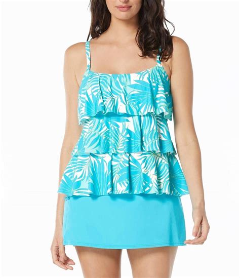 Beach House Jane Aqua Palm Print Ruffle Tankini Swim Top And Solid Emma Swim Skort Bottom Dillards