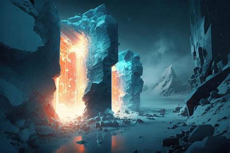 Premium AI Image | A digital painting of an ice cave with a glowing ...