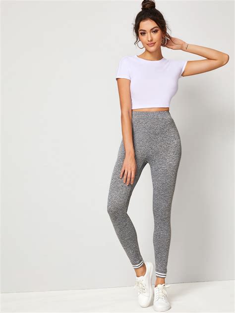 Shein Mulvari Wide Band Waist Striped Marled Leggings Shein