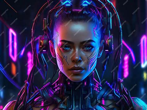 Premium Photo Cyborg Girl A Beautiful Cyberpunk Girl Stands Against