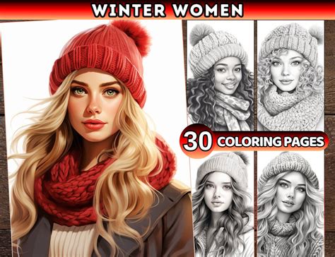 Coloring Pages For Adult Winter Women Grayscale Coloring Pages Woman Illustration Printable