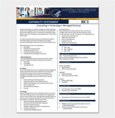 Sba Capability Statement Template