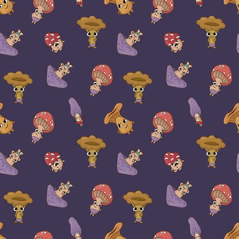 Seamless pattern with mushroom characters. Design for fabric, textile ...