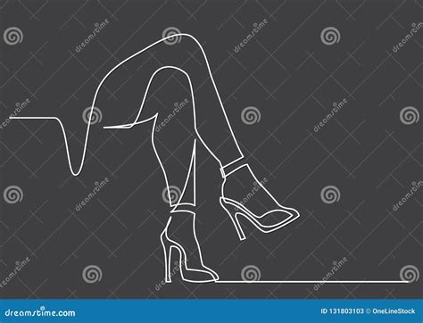 Continuous Line Drawing Of Naked Women Legs In High Heels Stock Vector