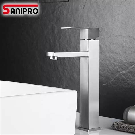 Sanipro Modern Bath Taps Silver Tall Sus Stainless Steel Bathroom