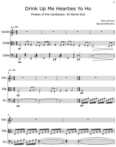 Drink Up Me Hearties Yo Ho Sheet Music For Violin Viola Cello