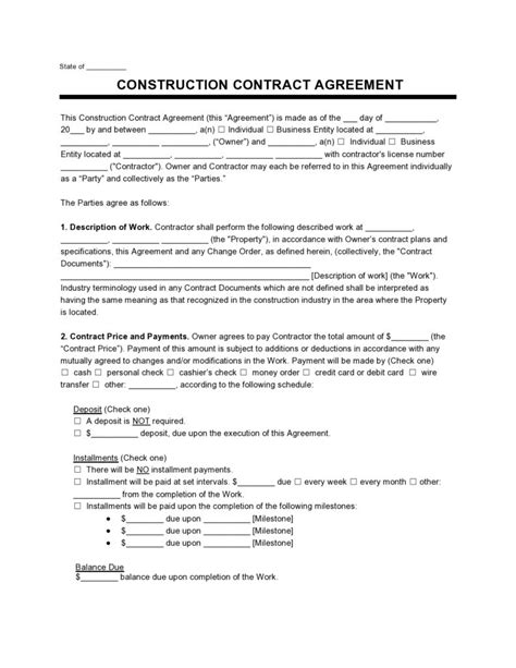 41 Simple Construction Contract Templates [100% Free]