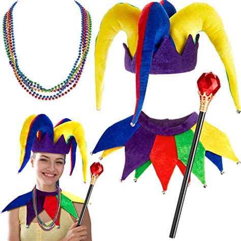 8 Pcs Mardi Gras Jester Costume Jester Hat Jester Clown Costume Include