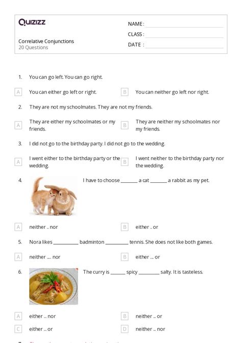 Conjunctions Worksheets For Th Grade On Quizizz Free Printable