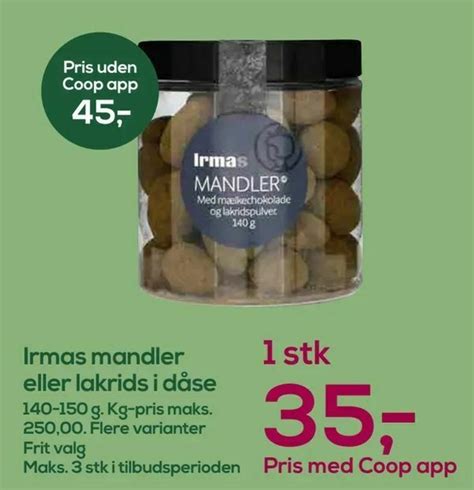 Irmas mandler eller lakrids i dåse tilbud hos Irma