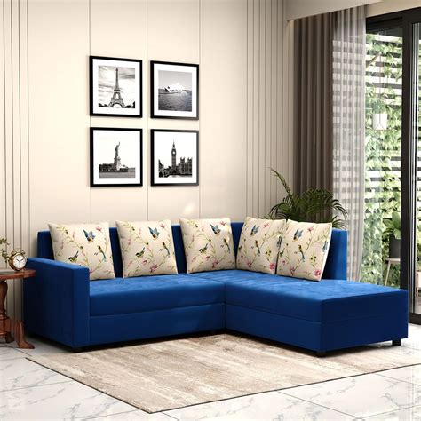 Sunuzu Egenda 5 Seater Fabric RHS Corner L Shape Sofa Set Blue