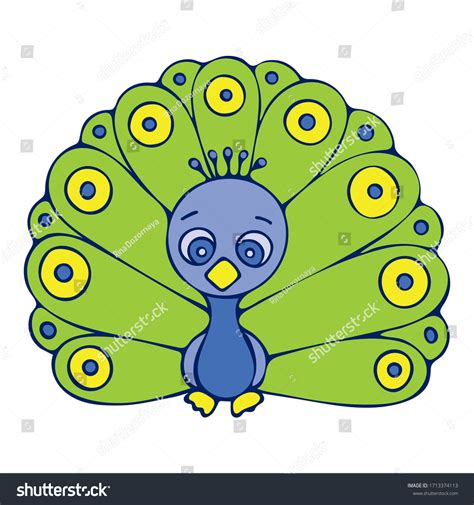 Colored Peacock Doodle Sketch Handdrawn Isolated Stock Vector Royalty Free 1713374113