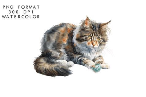 Watercolor Norwegian Forest Cat Clipart Graphic By Watercolorbykr