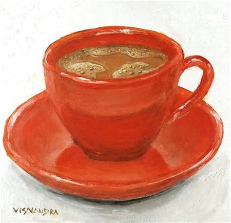 A Painting Of A Red Cup And Saucer