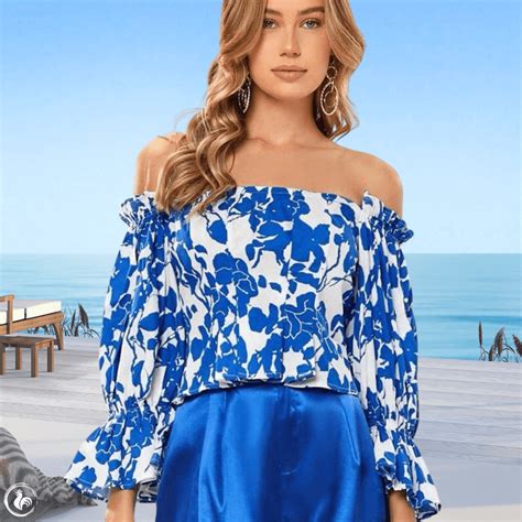 Blue And White Floral Off Shoulder Crop Top Little Havana Shop