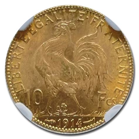 Buy 1914 France Gold 10 Francs Rooster Ms 65 Ngc Apmex