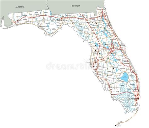 Detailed Florida Road Map with Labeling. Stock Vector - Illustration of ...