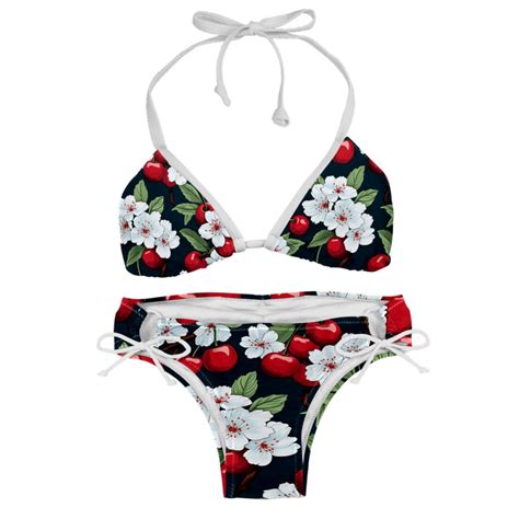 Cherry Detachable Sponge Adjustable Strap Bikini Set Two Pack For