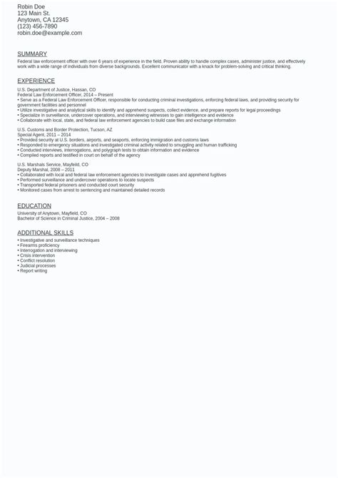 Federal Law Enforcement Resume Sample Template Free