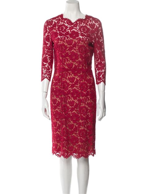 Valentino Lace Pattern Knee Length Dress Red Dresses Clothing