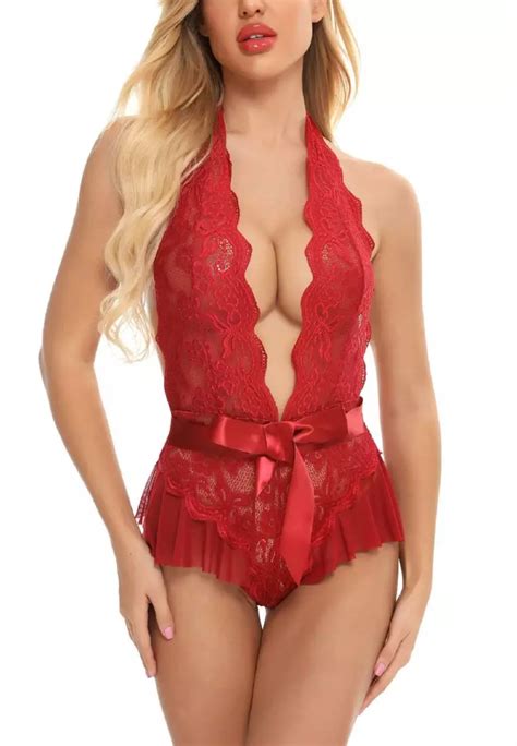 Buy Zitique Deep Ladies Sexy Collar Sleeveless Bodysuit Pajamas Red 2024 Online Zalora Philippines