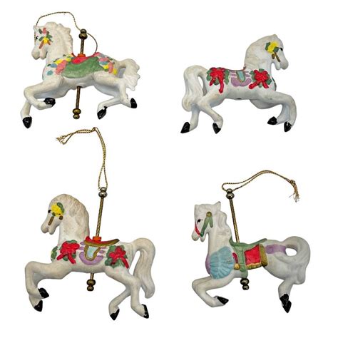 Vtg Ceramic Porcelain Carousel Horses Lot Of 4 Read Christmas Ornaments