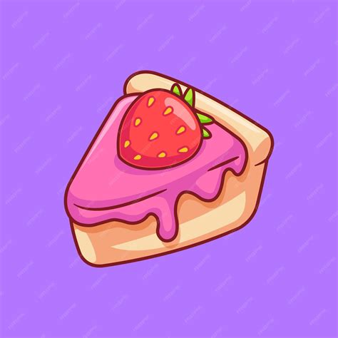 Premium Vector Strawberry Cake Slice Floating Cartoon Vector Icon Illustration Food Object