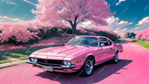 Premium Photo | Anime Classic car pink dreamscapes and pink color ...