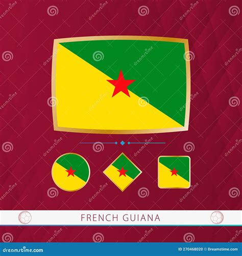 Set Of French Guiana Flags With Gold Frame For Use At Sporting Events