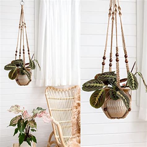 Mkono Macrame Plant Hanger Indoor Jute Hanging Planter Basket With Wood