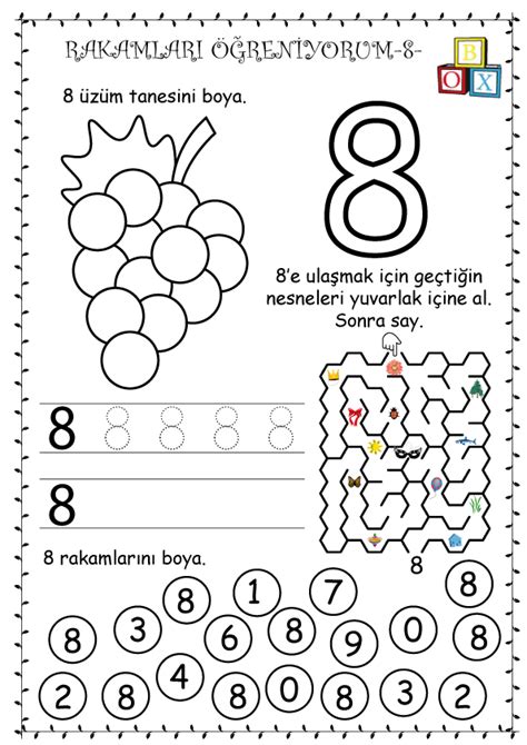 Rakamları Öğrenelim 8 Matematik Etkinlik ETKİNLİKBOX