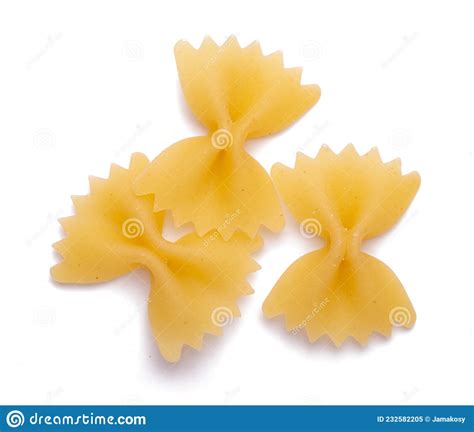 Group Of Bow Tie Pasta Isolated On White Background Close Up Stock