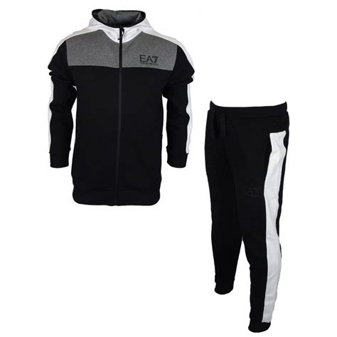 Emporio Armani Ea7 Zip Up Hooded Black Cotton Tracksuit Clothing From