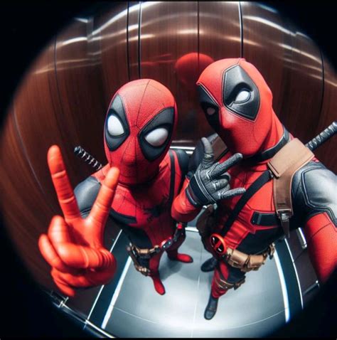 two deadpools are sitting in a chair and making the peace sign with ...