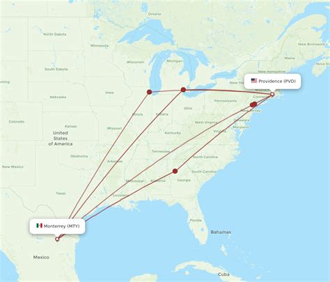 All Flight Routes From Providence To Monterrey PVD To MTY Flight Routes