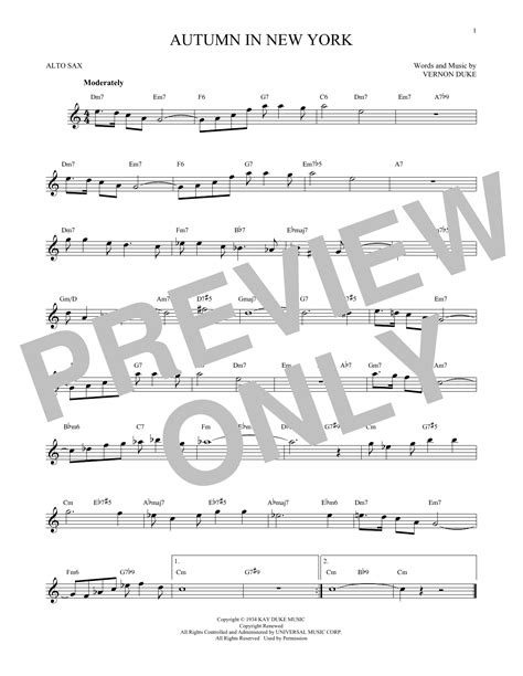 Autumn In New York By Vernon Duke Sheet Music For Alto Sax Solo At