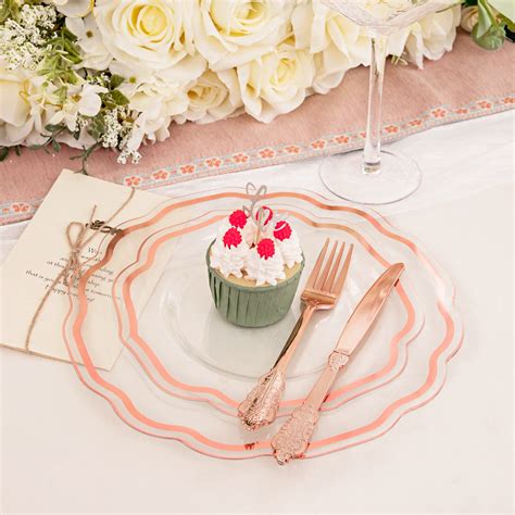 Noccur Pcs Rose Gold Plastic Plates Rose Gold Silverware Include