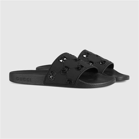 Women S Rubber Gg Slide Sandal In Black Rubber Gucci Us