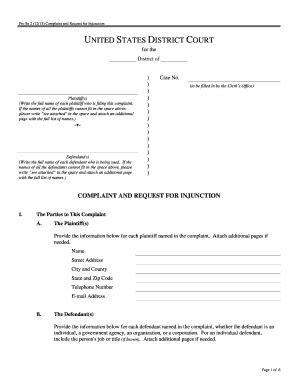 Fillable Online Uscourts Complaint And Request For Injunction