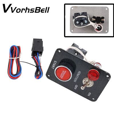 12V Carbon Ignition Switch Panel Engine Start Push Button LED Toggle