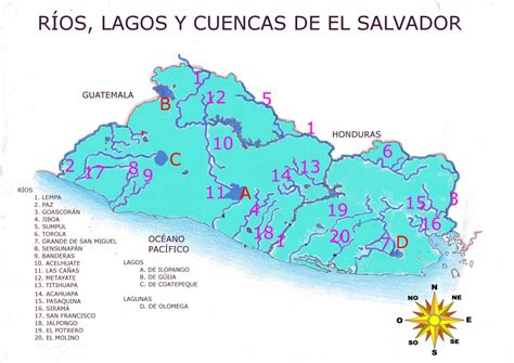 Mapa De El Salvador Con Sus Rios Y Lagos