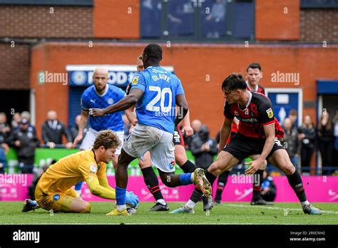 Ben Killip Of Hartlepool United Claims The Ball At The Feet Of Isaac