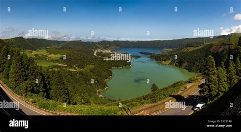 Lagoa das Sete Cidades - Lagoon of the Seven Cities Panorama Stock ...