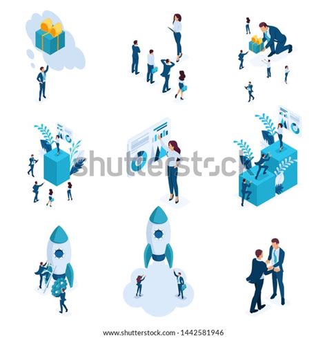 Large Isometric Set Business Concepts Startup Stock Vector Royalty