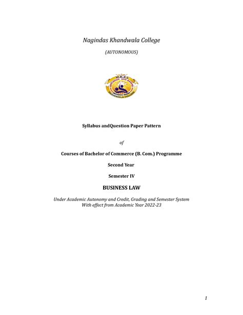 Business Law Syllabus 2022 23 Nagindas Khandwala College Autonomous