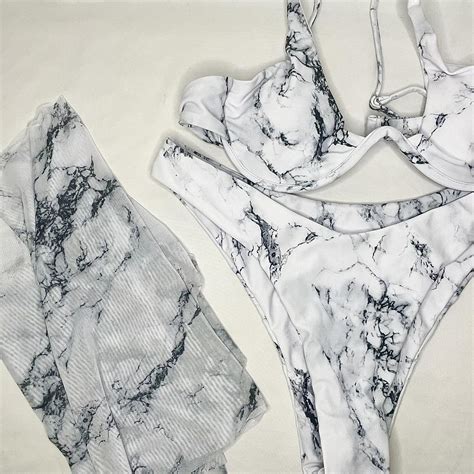 Bikini Set Size S New Marble Patterned Depop