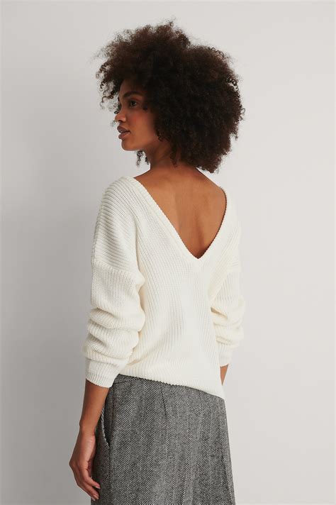 Knitted Deep V Neck Sweater Weiß Na