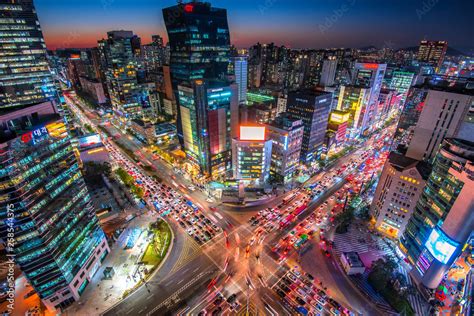 view of downtown at gangnam square in seoul city South Korea Stock ...